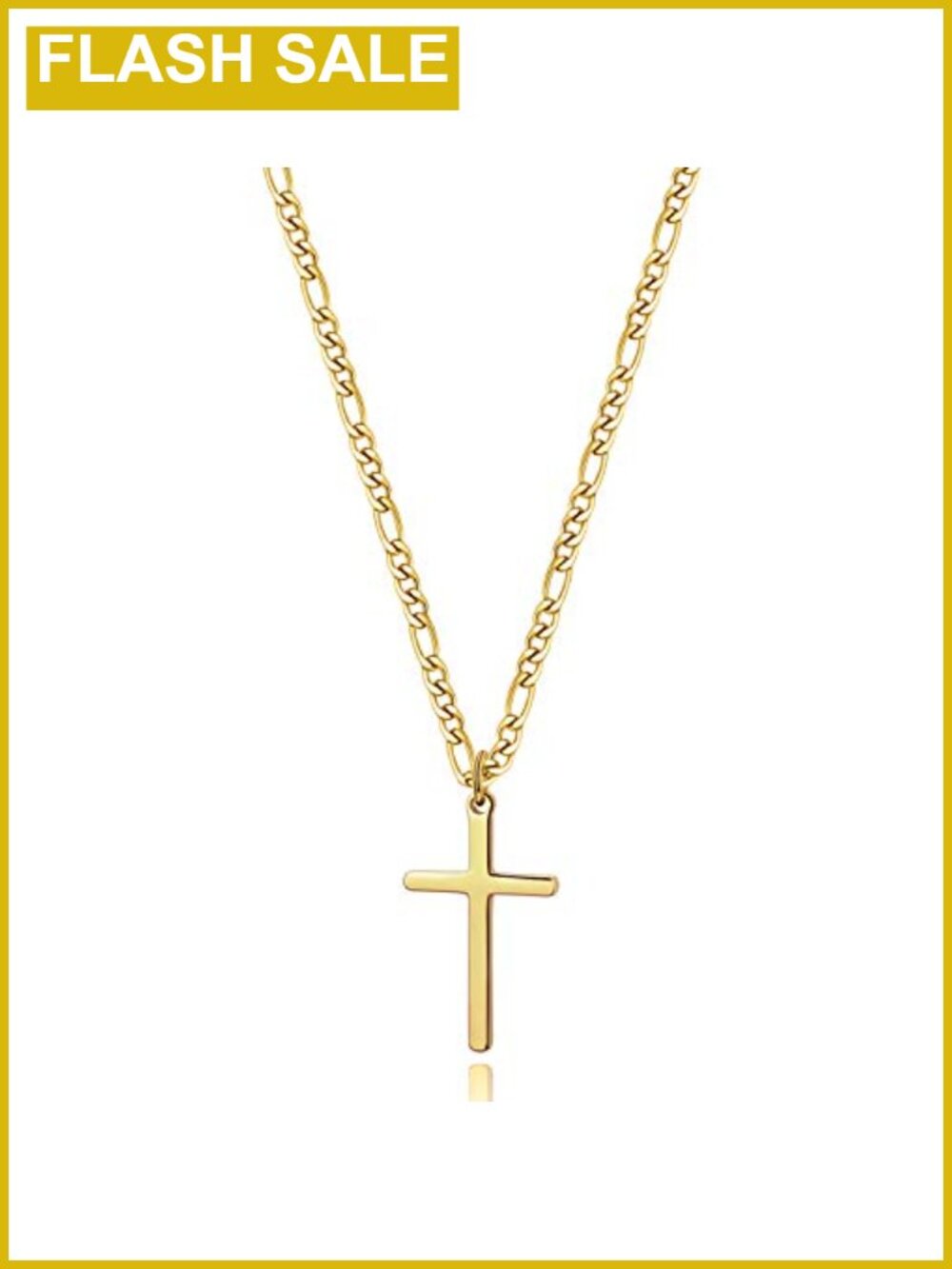 14K Gold Filled Cross Necklace Men Figaro Chain Stainless Steel Pendant 20"